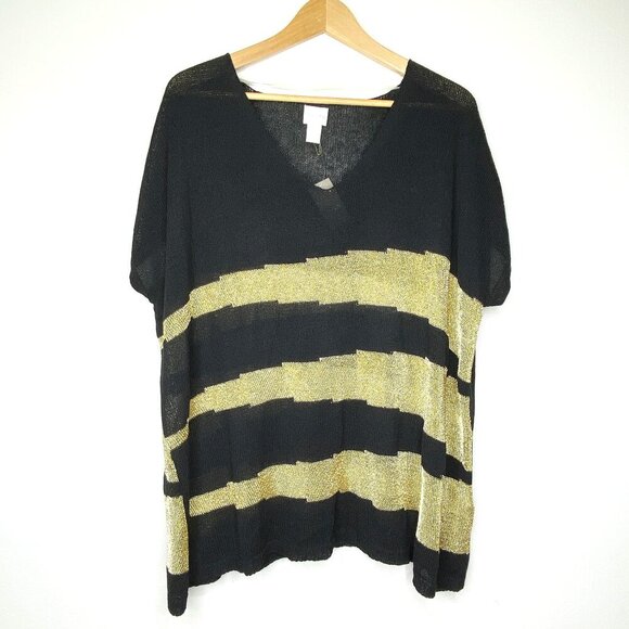 NWT Chicos Jazzy Jessica Pullover Sweater Gold Black Stripe XL Size 3 Lightning - Picture 1 of 12